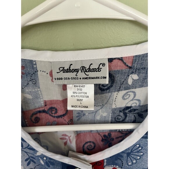 Vintage Anthony Richards Granny Apron Smock Checkered Floral Pearl Snap Large - Picture 3 of 6
